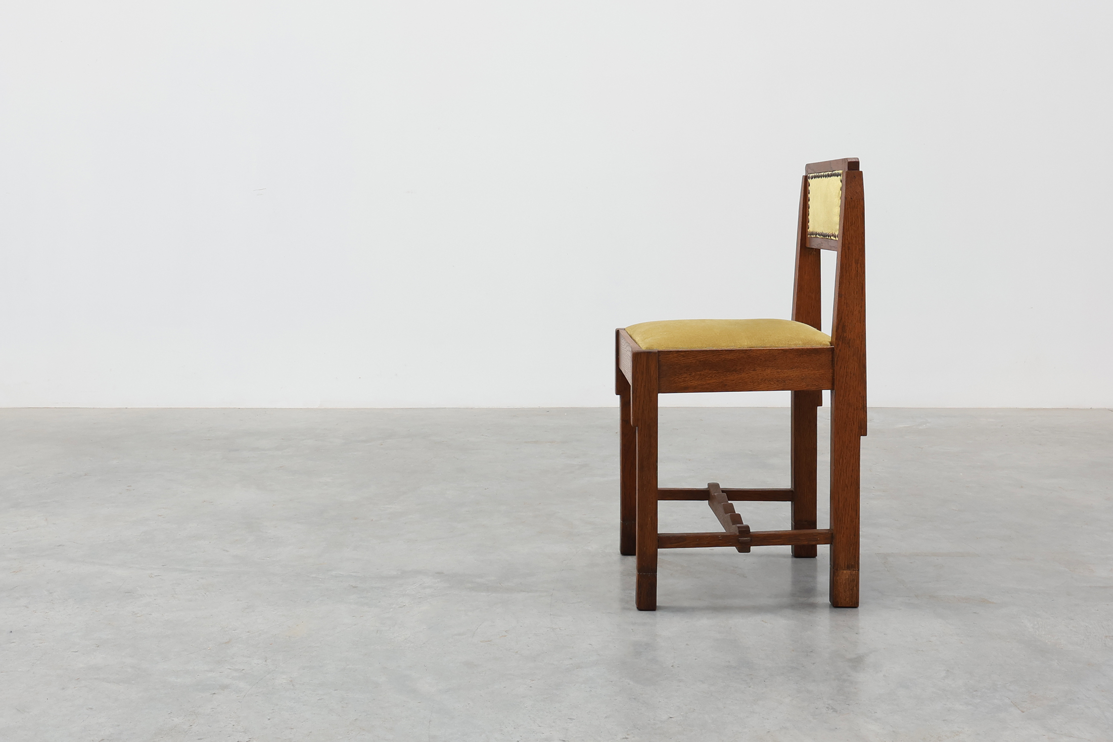 Belgian Art Deco Oak Side Chair with Yellow Upholstery, 1920sthumbnail